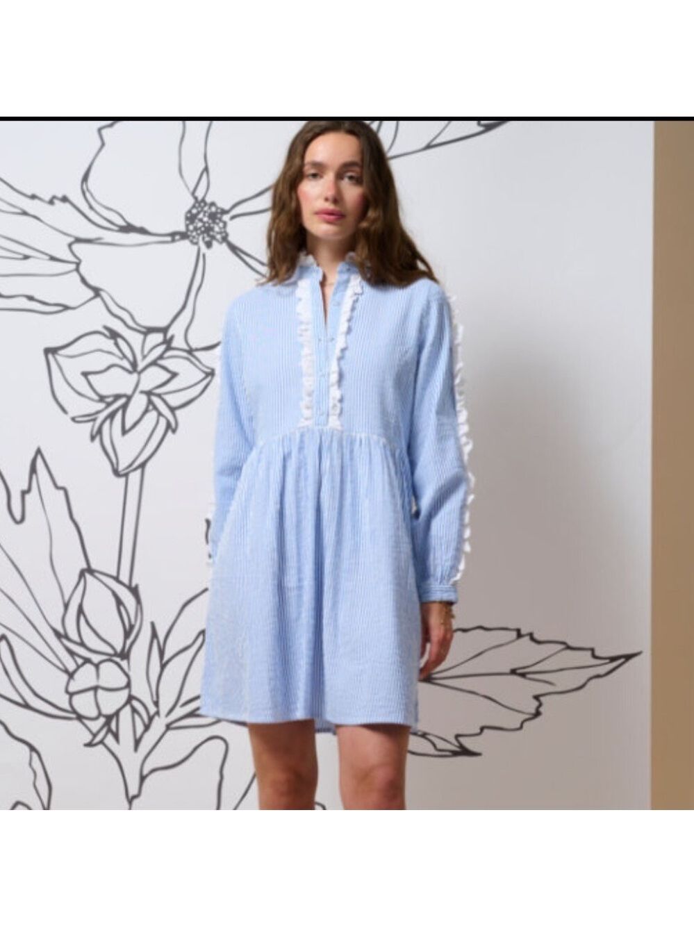 Atalier Reve Blue Striped Long Sleeve Dress size 34, Small-Medium